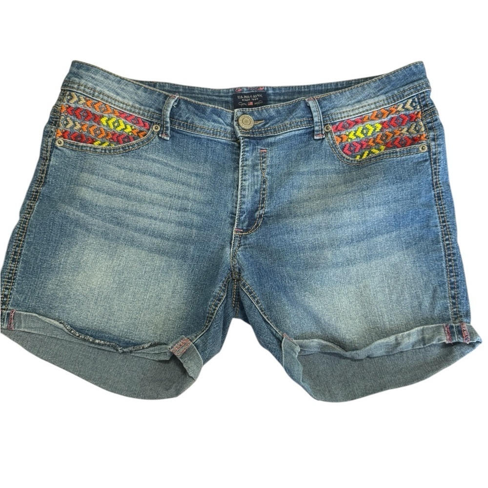 U.S.Polo Assn embroidered Jean shorts in Juniors Sz 13/14. EUC
